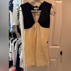 Tibi Black and Cream Lace Chemise